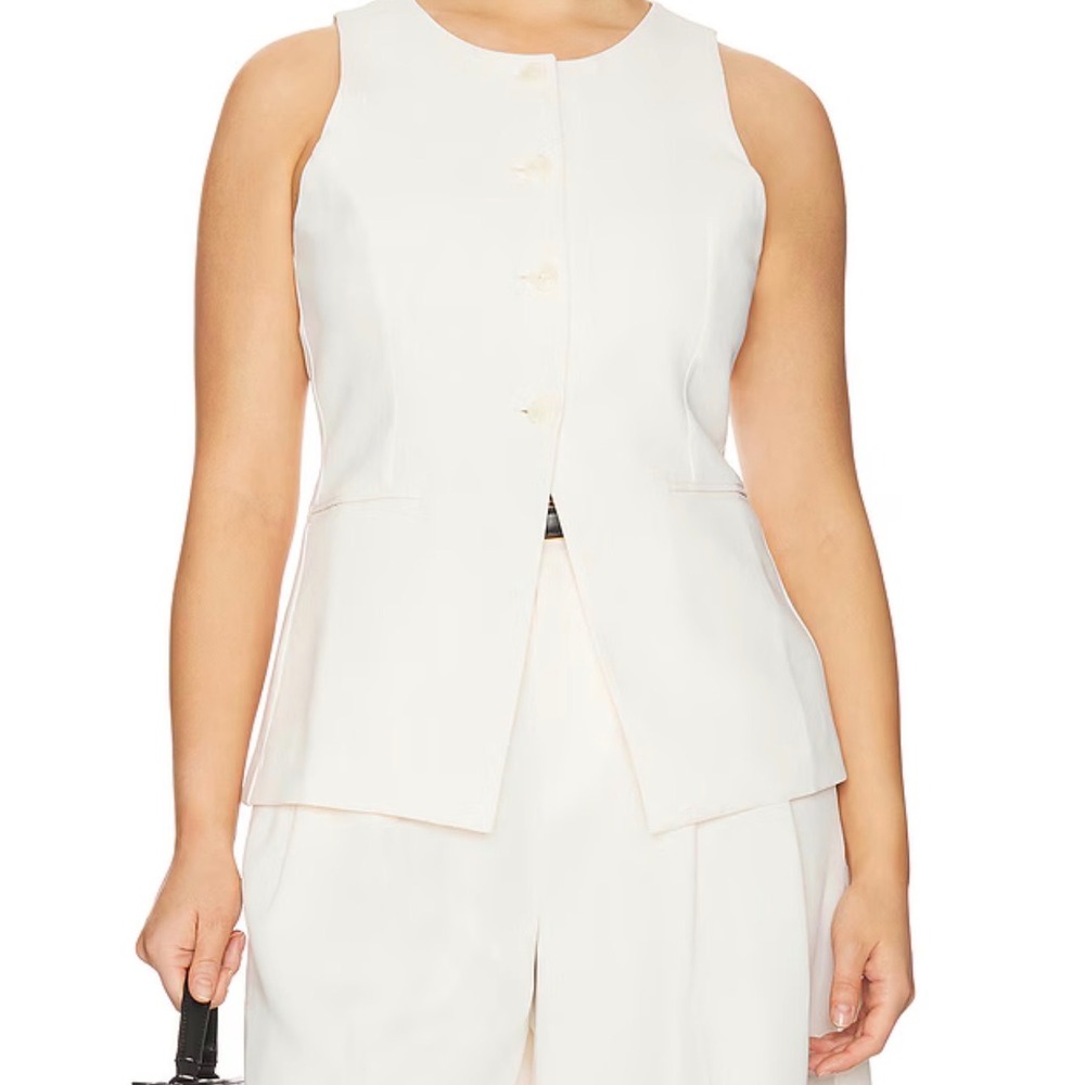 🆕 GOOD AMERICAN Cloud White Crepe Button Front Luxe Suiting Sculpted Vest L